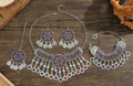 Silver Afghan Kuchi jewellery set with necklace, earrings, tikka and hand chain with coloured stone