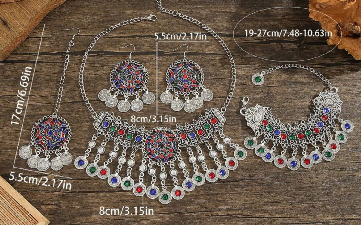 Silver, Multi-Coloured Traditional Afghan Jewellery Set