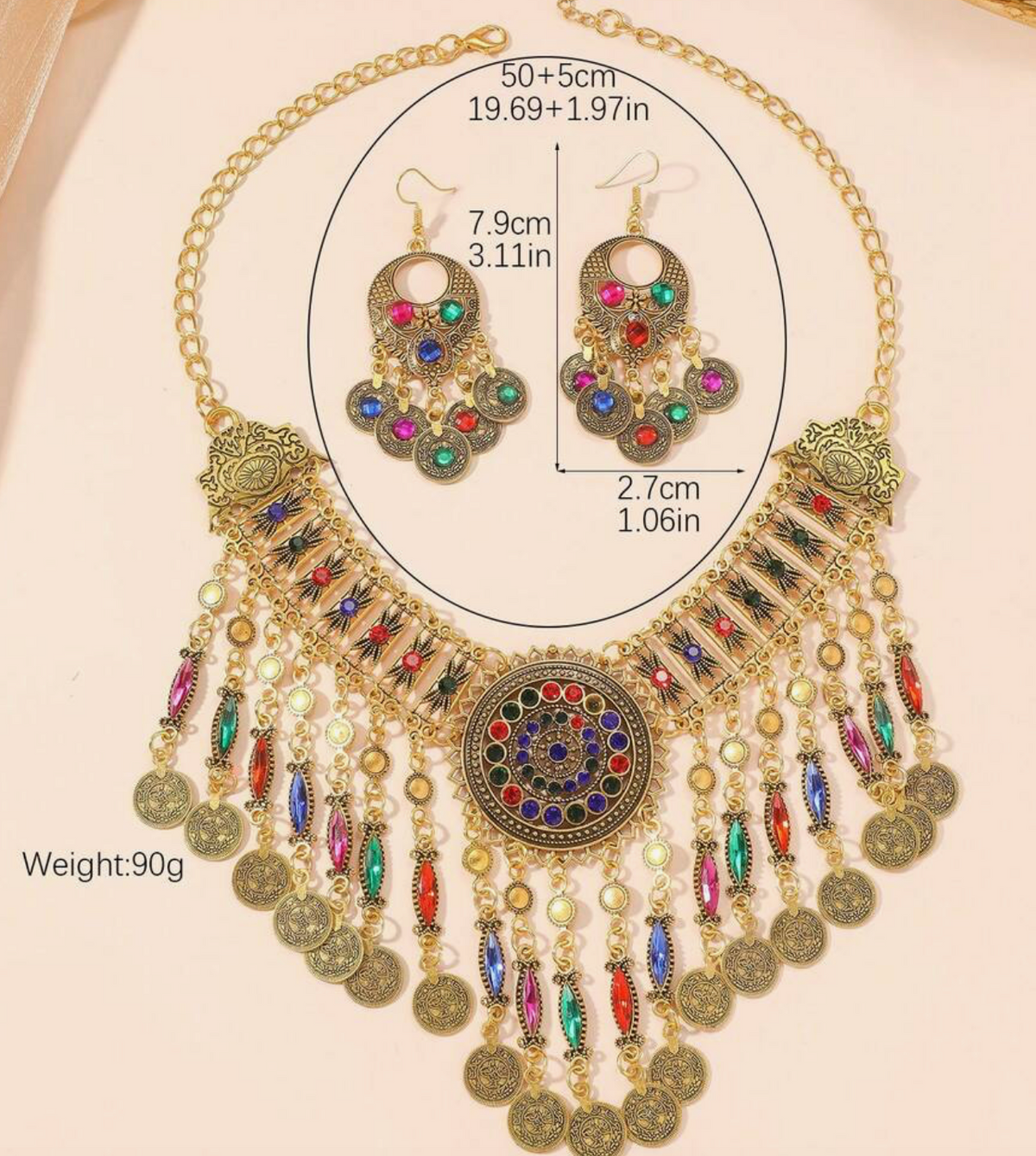 Gold, Multi-Coloured Traditional Afghan Jewellery Set